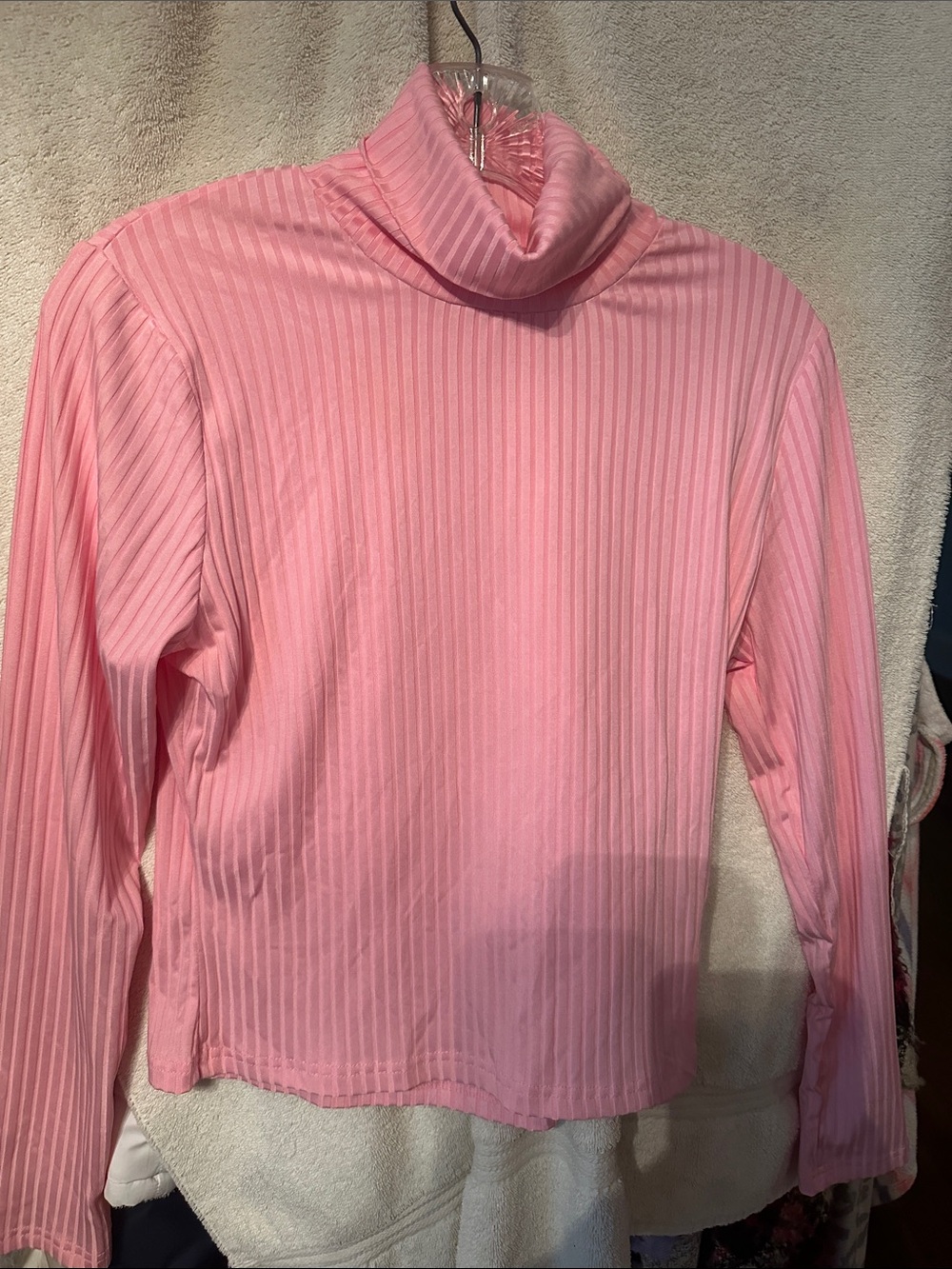 Classic Ribbed Pink Turtleneck Long Sleeve Top